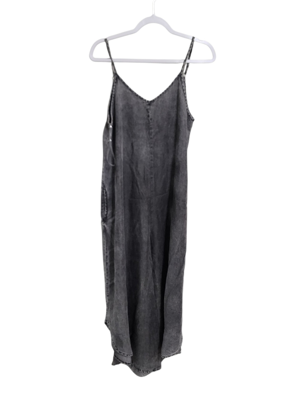 Zenana Charcoal Chambray V-Neck Wide-Leg Jumpsuit Romper Overalls L Oversized - Picture 2 of 6